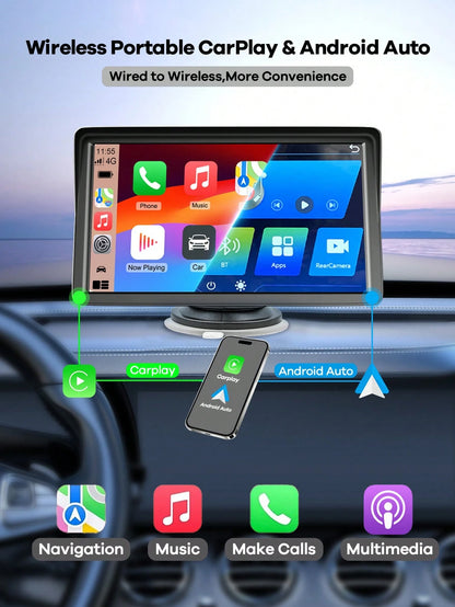 REMAX 7-Inch Universal Car Display Monitor; Built-In Wireless CarPlay And Android Auto; Plug And Play; Car Display Monitor; Touchscreen; Quick Install Car Accessories; Fit For All Car Models; Automoti