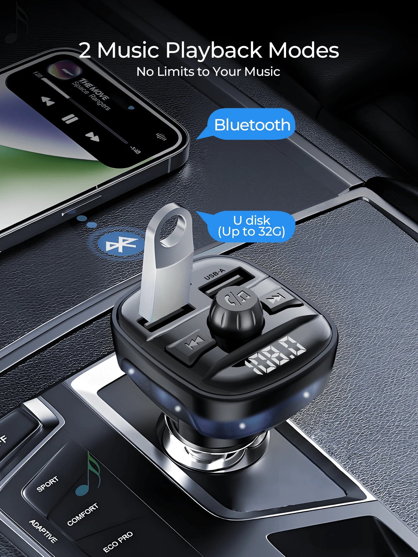 REMAX Car Bluetooth FM Transmitter With Hands-Free Calling, Wireless Audio Adapter, MP3 Music Player, USB Flash Drive Support, USB-C & USB-A Charging, LED Display For 12V-24V Vehicles