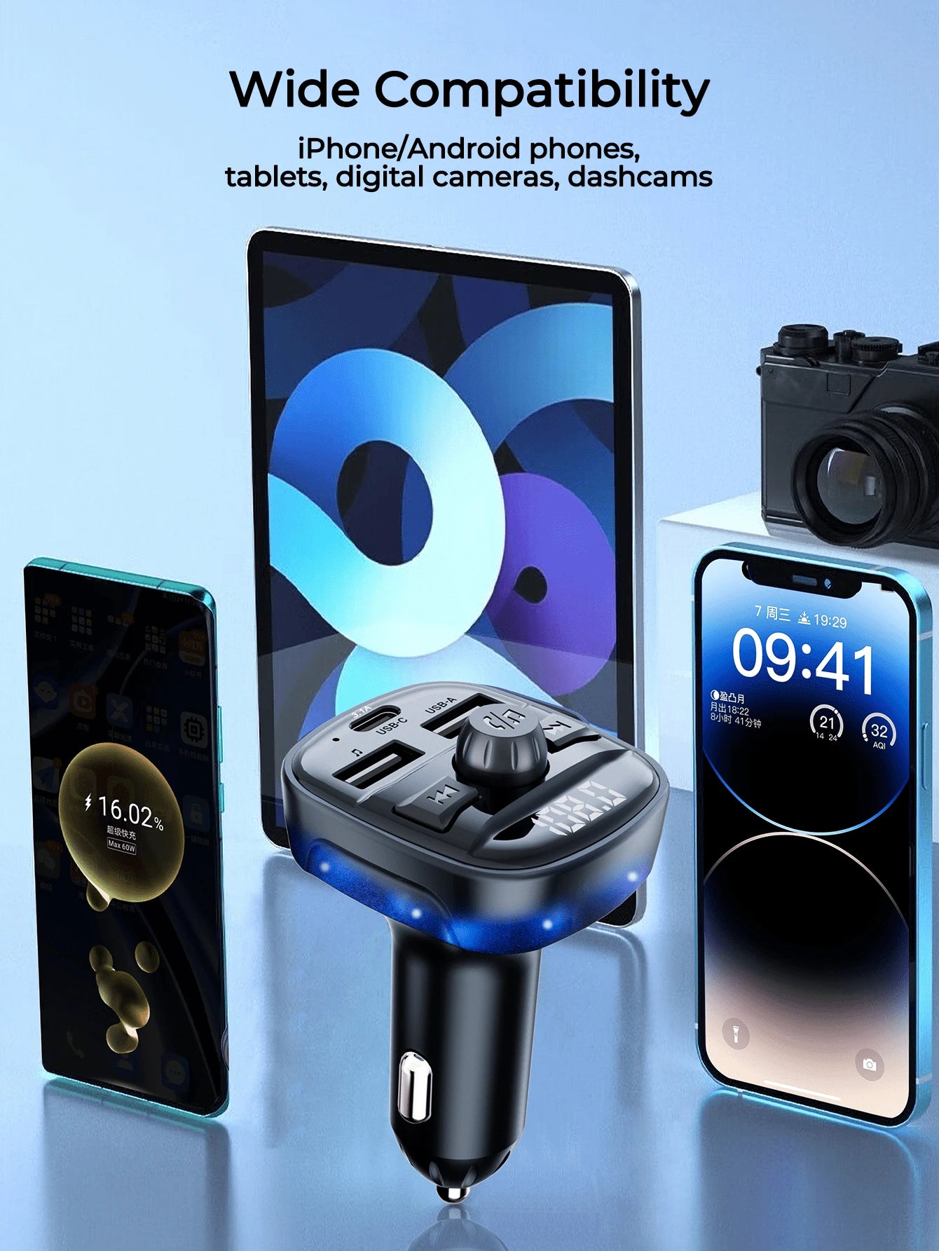 REMAX Car Bluetooth FM Transmitter With Hands-Free Calling, Wireless Audio Adapter, MP3 Music Player, USB Flash Drive Support, USB-C & USB-A Charging, LED Display For 12V-24V Vehicles