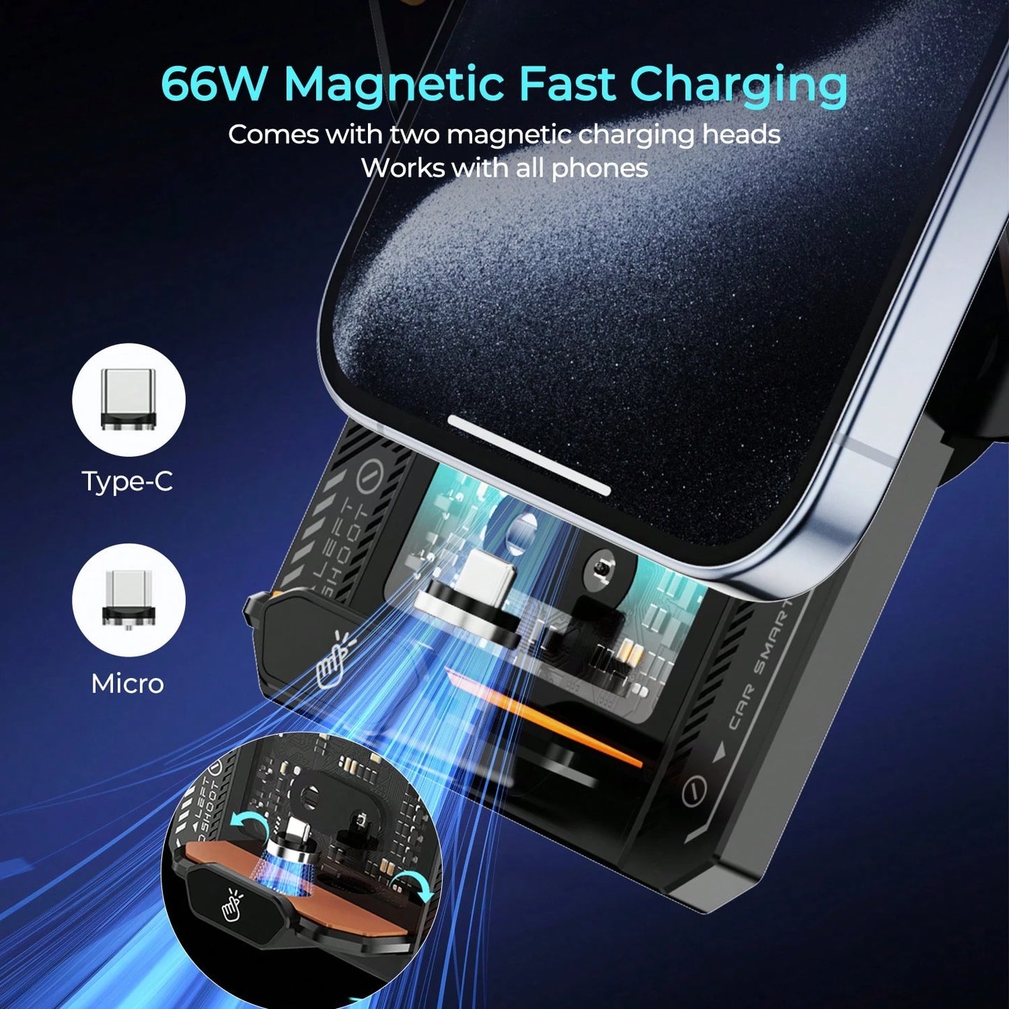 REMAX Transparent Mecha Style Ultra-Thin Car Mount, Smart Sensor Auto Open/Close, 15W Wireless + 66W Magnetic Fast Charging, 360° Adjustable, RGB Ambient Light, Car Accessories, Car Stuff, Car Essenti