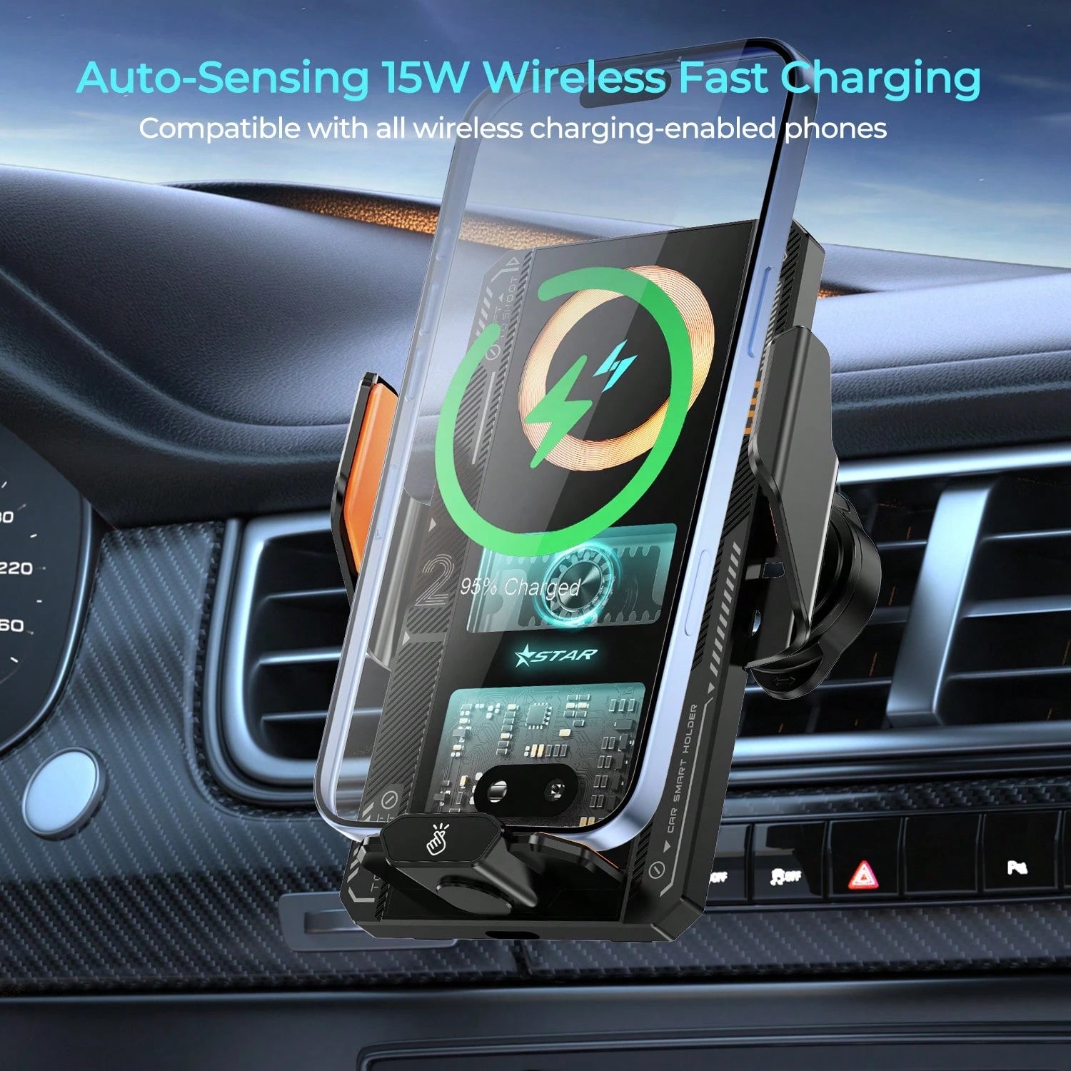 REMAX Transparent Mecha Style Ultra-Thin Car Mount, Smart Sensor Auto Open/Close, 15W Wireless + 66W Magnetic Fast Charging, 360° Adjustable, RGB Ambient Light, Car Accessories, Car Stuff, Car Essenti