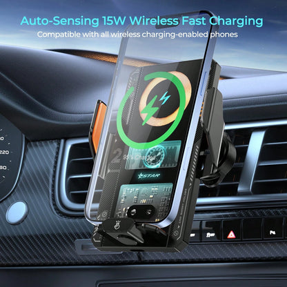 REMAX Transparent Mecha Style Ultra-Thin Car Mount, Smart Sensor Auto Open/Close, 15W Wireless + 66W Magnetic Fast Charging, 360° Adjustable, RGB Ambient Light, Car Accessories, Car Stuff, Car Essenti