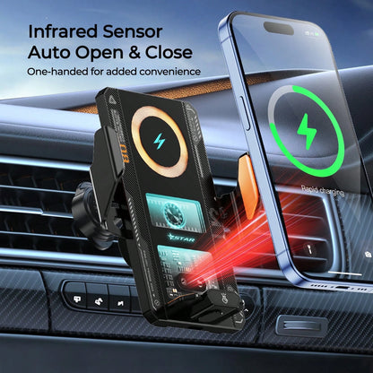 REMAX Transparent Mecha Style Ultra-Thin Car Mount, Smart Sensor Auto Open/Close, 15W Wireless + 66W Magnetic Fast Charging, 360° Adjustable, RGB Ambient Light, Car Accessories, Car Stuff, Car Essenti