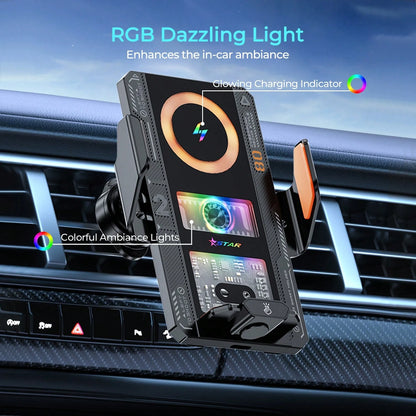 REMAX Transparent Mecha Style Ultra-Thin Car Mount, Smart Sensor Auto Open/Close, 15W Wireless + 66W Magnetic Fast Charging, 360° Adjustable, RGB Ambient Light, Car Accessories, Car Stuff, Car Essenti