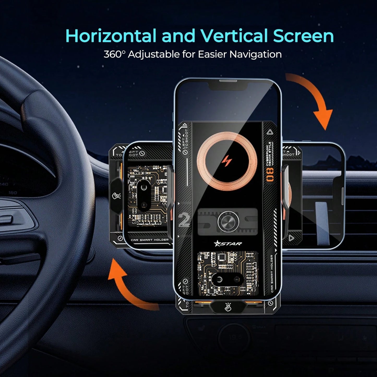 REMAX Transparent Mecha Style Ultra-Thin Car Mount, Smart Sensor Auto Open/Close, 15W Wireless + 66W Magnetic Fast Charging, 360° Adjustable, RGB Ambient Light, Car Accessories, Car Stuff, Car Essenti