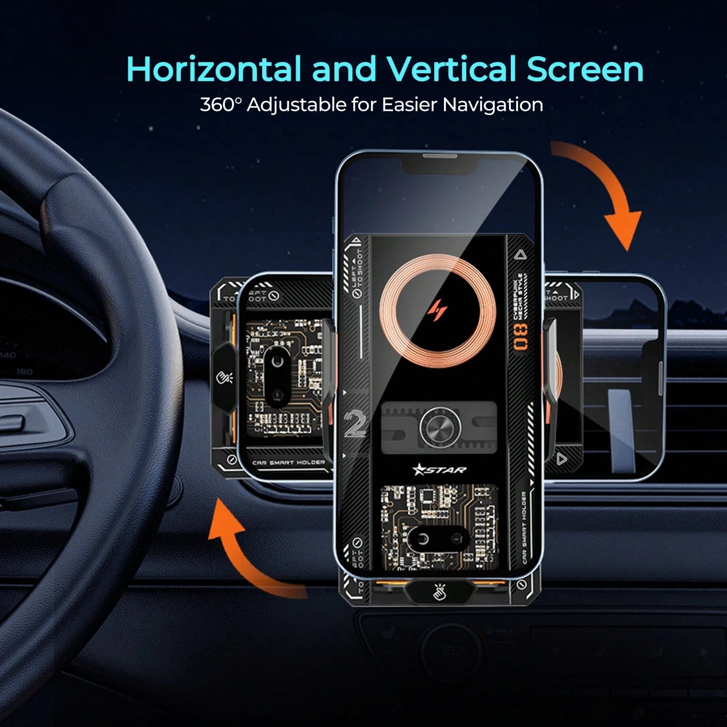 REMAX Transparent Mecha Style Ultra-Thin Car Mount, Smart Sensor Auto Open/Close, 15W Wireless + 66W Magnetic Fast Charging, 360° Adjustable, RGB Ambient Light, Car Accessories, Car Stuff, Car Essenti