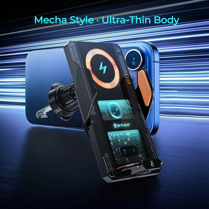 REMAX Transparent Mecha Style Ultra-Thin Car Mount, Smart Sensor Auto Open/Close, 15W Wireless + 66W Magnetic Fast Charging, 360° Adjustable, RGB Ambient Light, Car Accessories, Car Stuff, Car Essenti