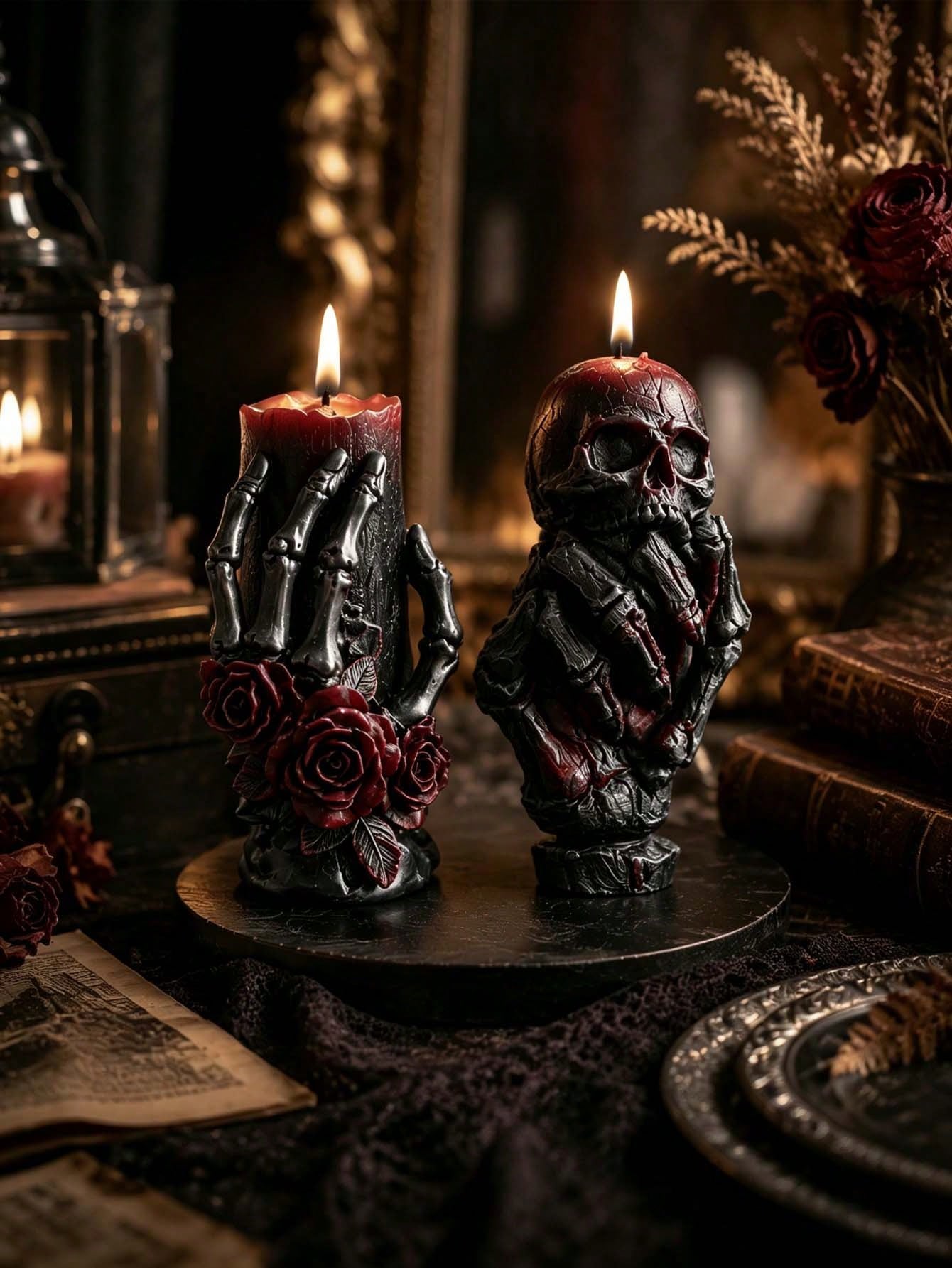 Resin Casting Molds Skull And Hand With Roses Candle Silicone Mold- Plaster Scented Candle Making- Soap Making Silicone Mold- DIY Plaster Concrete Epoxy Resin Silicone Mold, Home Decor Crafts, Hall