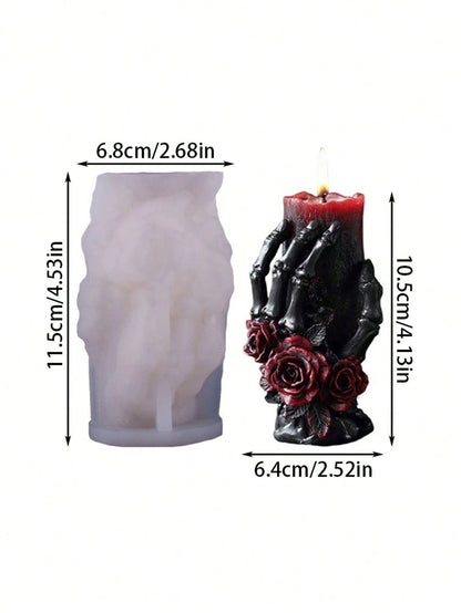 Resin Casting Molds Skull And Hand With Roses Candle Silicone Mold- Plaster Scented Candle Making- Soap Making Silicone Mold- DIY Plaster Concrete Epoxy Resin Silicone Mold, Home Decor Crafts, Hall
