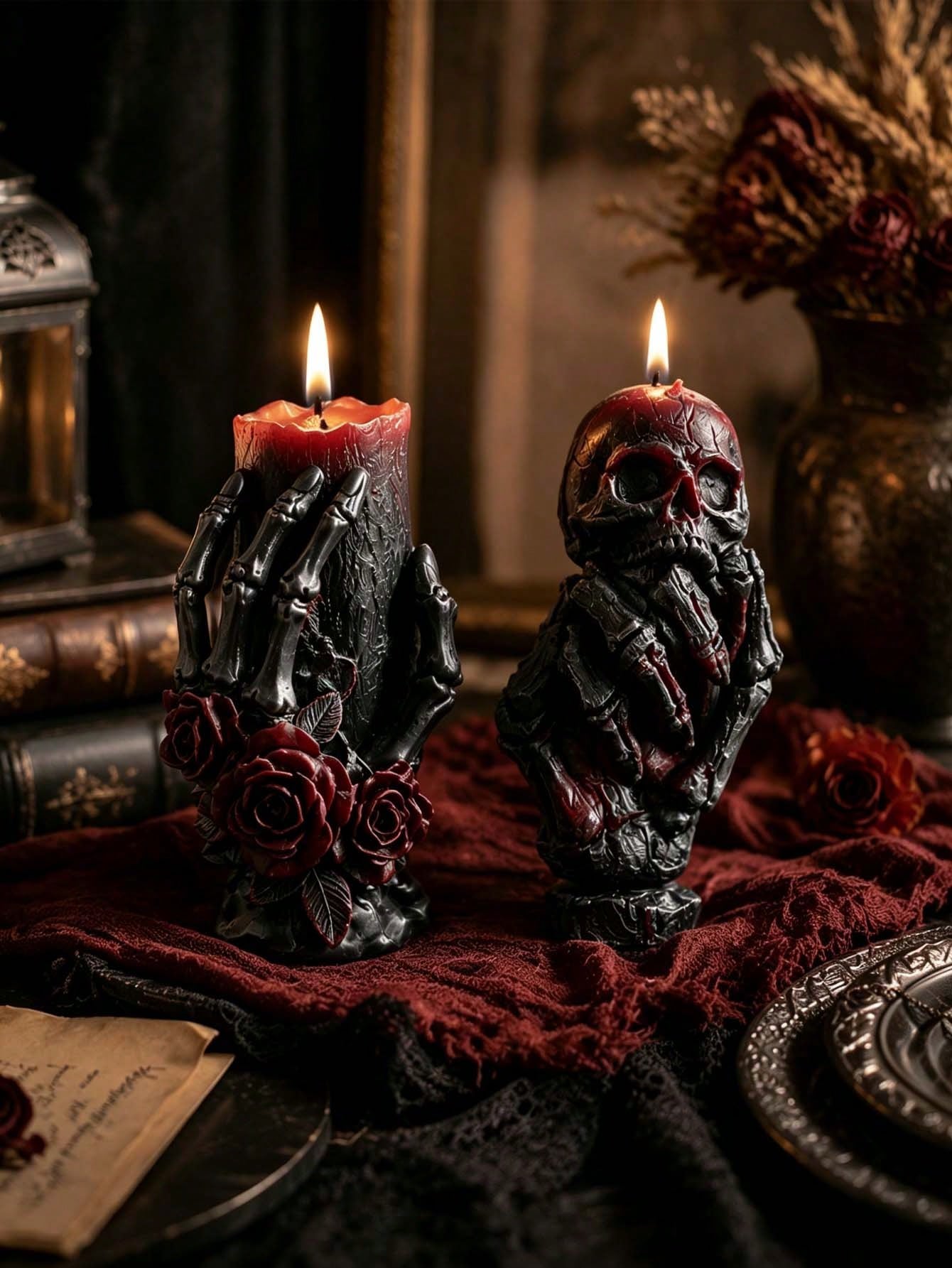 Resin Casting Molds Skull And Hand With Roses Candle Silicone Mold- Plaster Scented Candle Making- Soap Making Silicone Mold- DIY Plaster Concrete Epoxy Resin Silicone Mold, Home Decor Crafts, Hall