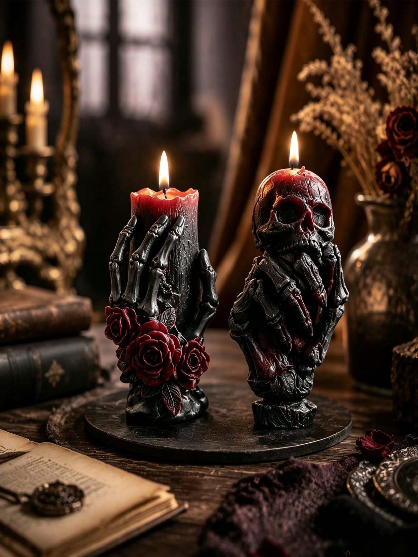Resin Casting Molds Skull And Hand With Roses Candle Silicone Mold- Plaster Scented Candle Making- Soap Making Silicone Mold- DIY Plaster Concrete Epoxy Resin Silicone Mold, Home Decor Crafts, Hall