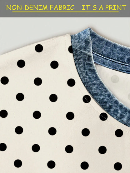 Resyla Women's Casual Polka Dot Print Round Neck Short Sleeve T-Shirt, Summer