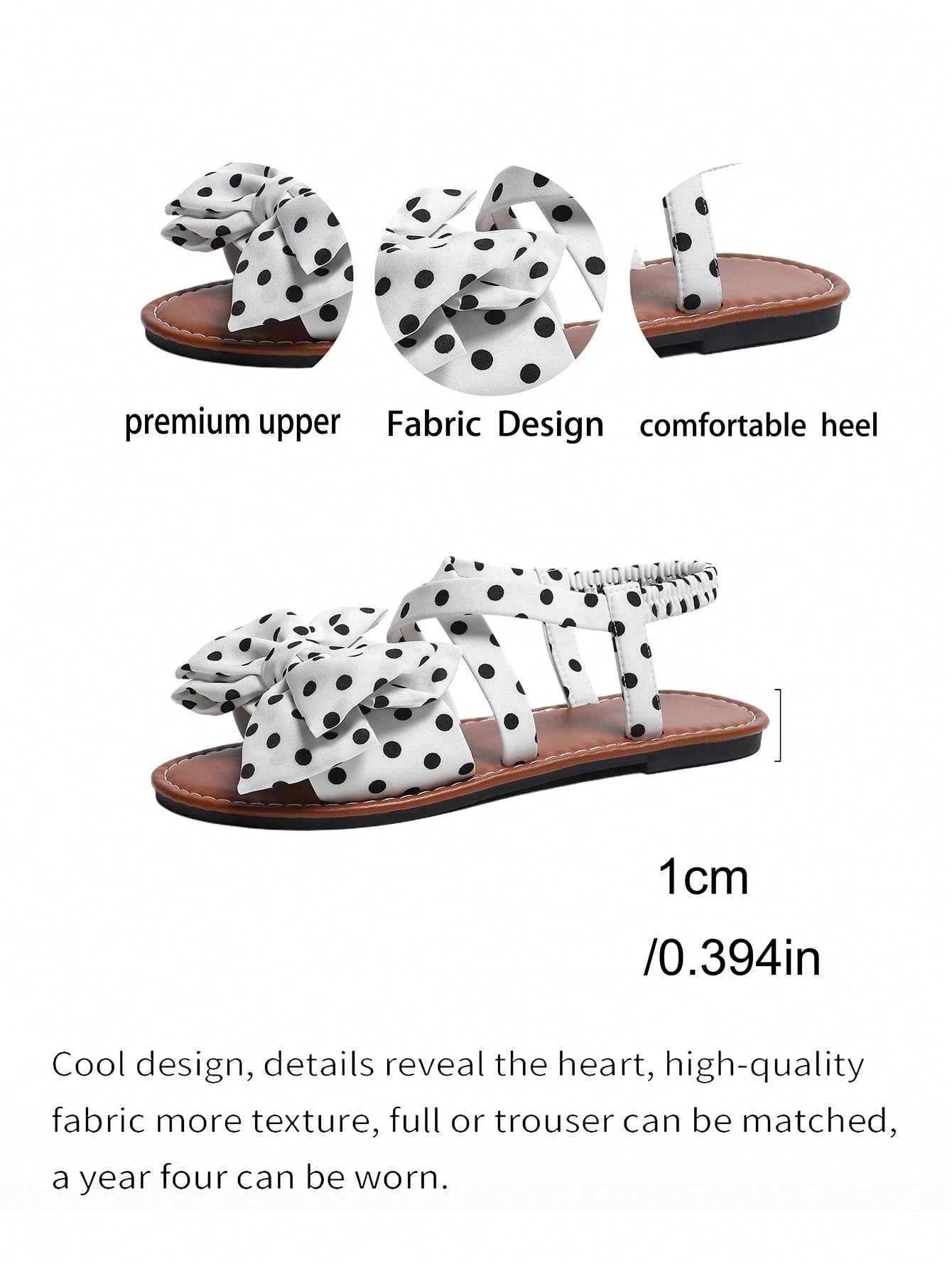 Retro Polka Dot Big Bow Flat Sandals, Black Sweet Criss-Cross Elastic Band Open Back Design, Versatile Comfortable Shoes For Vacation, Commute, Date