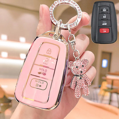 Rhinestone Bear Pendant Keychain With Full Protective TPU Key Fob Case, Fit For Cars 2018-2022 RAV4, Camry, Corolla, Avalon, C-HR, Prius, GT86, Highlander, Ideal Gift For Men And Women