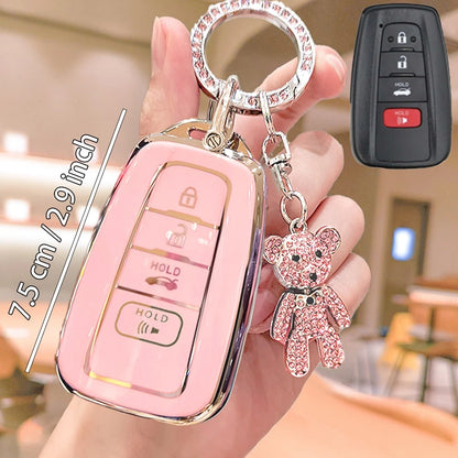 Rhinestone Bear Pendant Keychain With Full Protective TPU Key Fob Case, Fit For Cars 2018-2022 RAV4, Camry, Corolla, Avalon, C-HR, Prius, GT86, Highlander, Ideal Gift For Men And Women