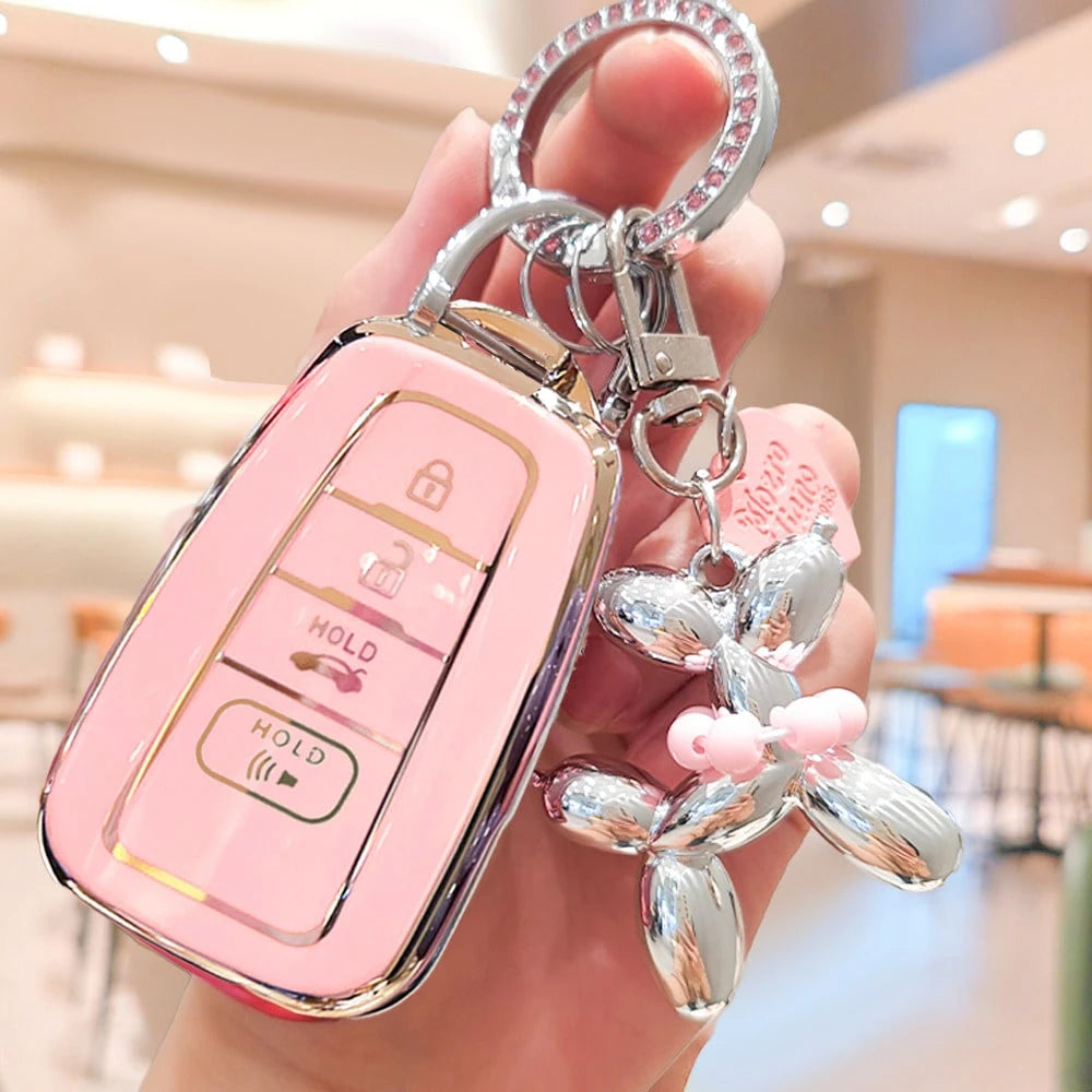 Rhinestone Bear Pendant Keychain With Full Protective TPU Key Fob Case, Fit For Cars 2018-2022 RAV4, Camry, Corolla, Avalon, C-HR, Prius, GT86, Highlander, Ideal Gift For Men And Women
