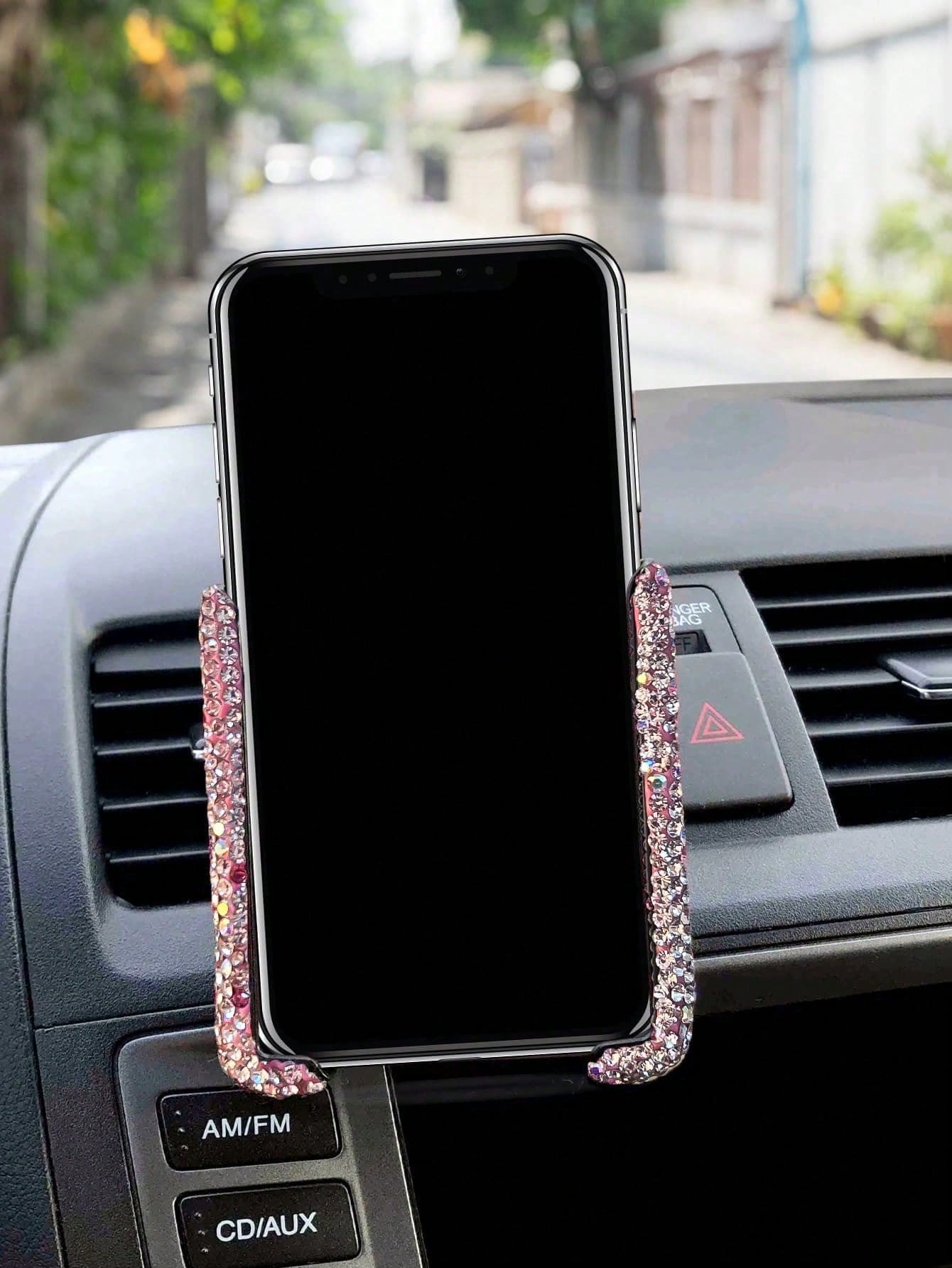 Rhinestone Decorated Gravity Car Phone Holder, Dual-Use Air Vent And Dashboard Mount, Cute Multi-Function Car Accessory, Suitable As Birthday Gift For Boyfriend, Family And Friends, Compatible With IP