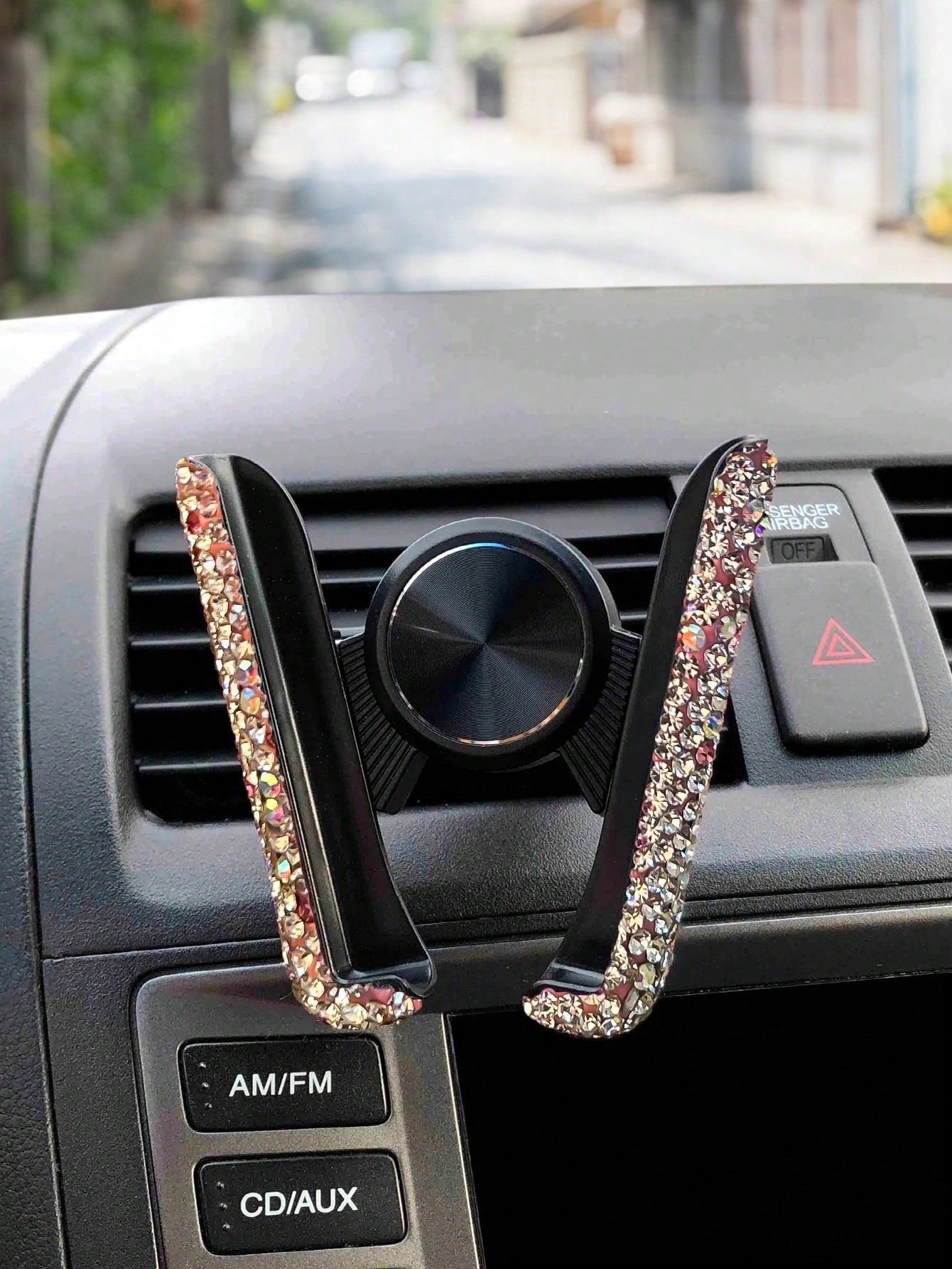 Rhinestone Decorated Gravity Car Phone Holder, Dual-Use Air Vent And Dashboard Mount, Cute Multi-Function Car Accessory, Suitable As Birthday Gift For Boyfriend, Family And Friends, Compatible With IP