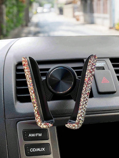 Rhinestone Decorated Gravity Car Phone Holder, Dual-Use Air Vent And Dashboard Mount, Cute Multi-Function Car Accessory, Suitable As Birthday Gift For Boyfriend, Family And Friends, Compatible With IP