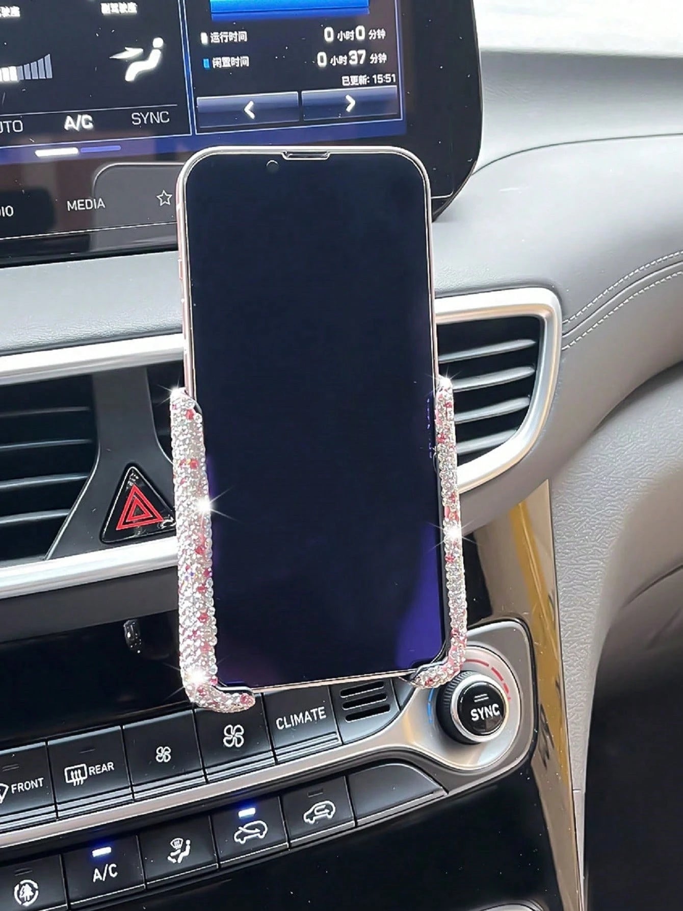 Rhinestone Decorated Gravity Car Phone Holder, Dual-Use Air Vent And Dashboard Mount, Cute Multi-Function Car Accessory, Suitable As Birthday Gift For Boyfriend, Family And Friends, Compatible With IP