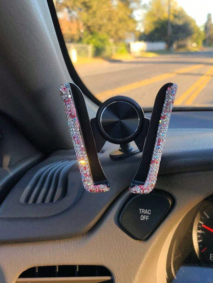 Rhinestone Decorated Gravity Car Phone Holder, Dual-Use Air Vent And Dashboard Mount, Cute Multi-Function Car Accessory, Suitable As Birthday Gift For Boyfriend, Family And Friends, Compatible With IP