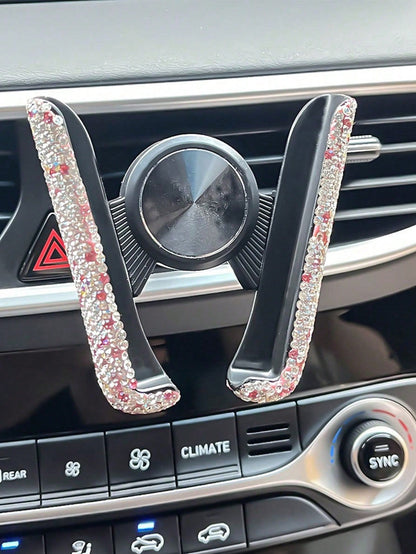 Rhinestone Decorated Gravity Car Phone Holder, Dual-Use Air Vent And Dashboard Mount, Cute Multi-Function Car Accessory, Suitable As Birthday Gift For Boyfriend, Family And Friends, Compatible With IP