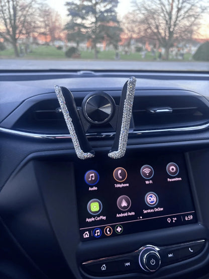 Rhinestone Decorated Gravity Car Phone Holder, Dual-Use Air Vent And Dashboard Mount, Cute Multi-Function Car Accessory, Suitable As Birthday Gift For Boyfriend, Family And Friends, Compatible With IP