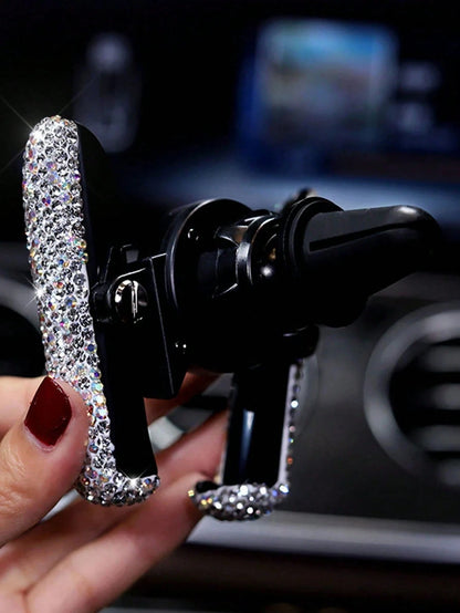 Rhinestone Decorated Gravity Car Phone Holder, Dual-Use Air Vent And Dashboard Mount, Cute Multi-Function Car Accessory, Suitable As Birthday Gift For Boyfriend, Family And Friends, Compatible With IP