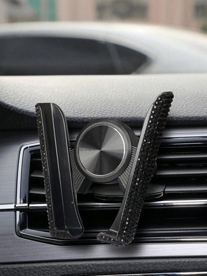 Rhinestone Decorated Gravity Car Phone Holder, Dual-Use Air Vent And Dashboard Mount, Cute Multi-Function Car Accessory, Suitable As Birthday Gift For Boyfriend, Family And Friends, Compatible With IP