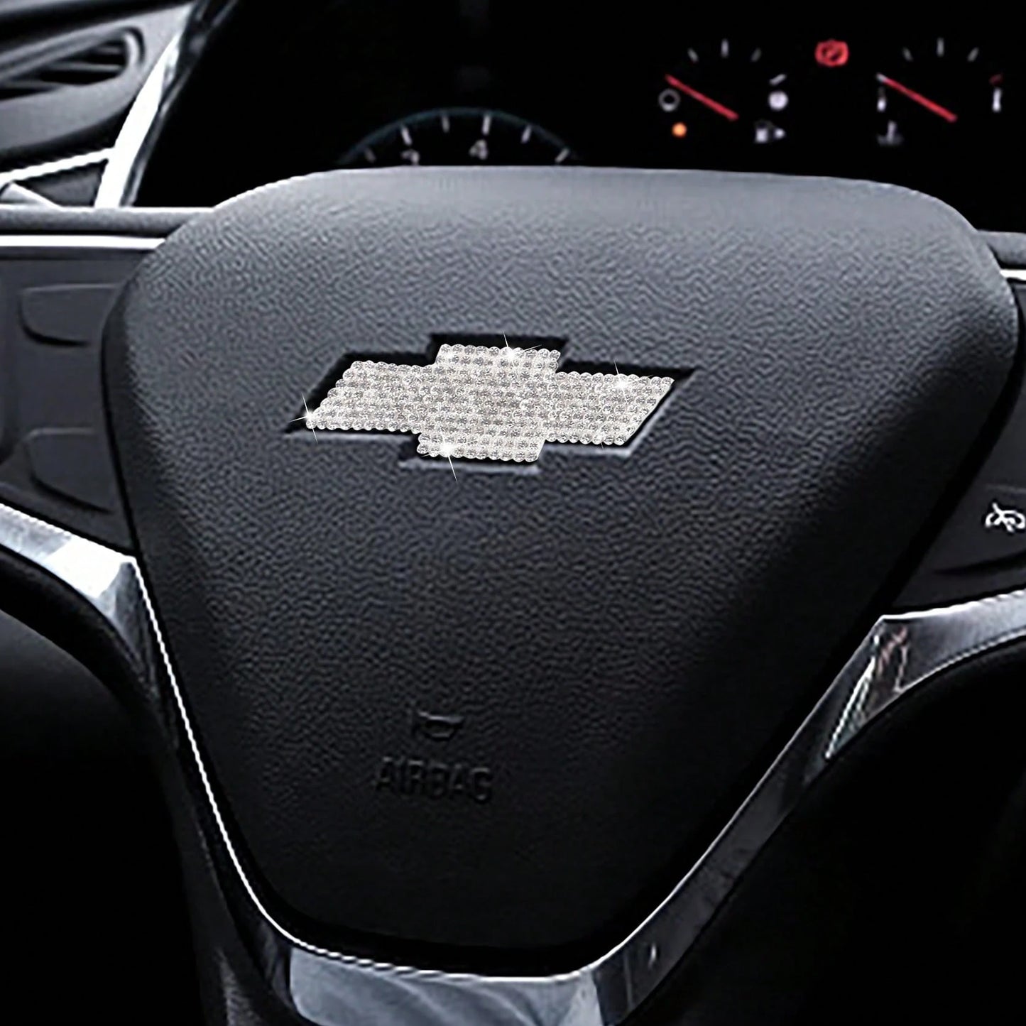 Rhinestone Steering Wheel Emblem, Chevrolet Equinox Camaro Interior Decal & Car Interior Accessories For Women