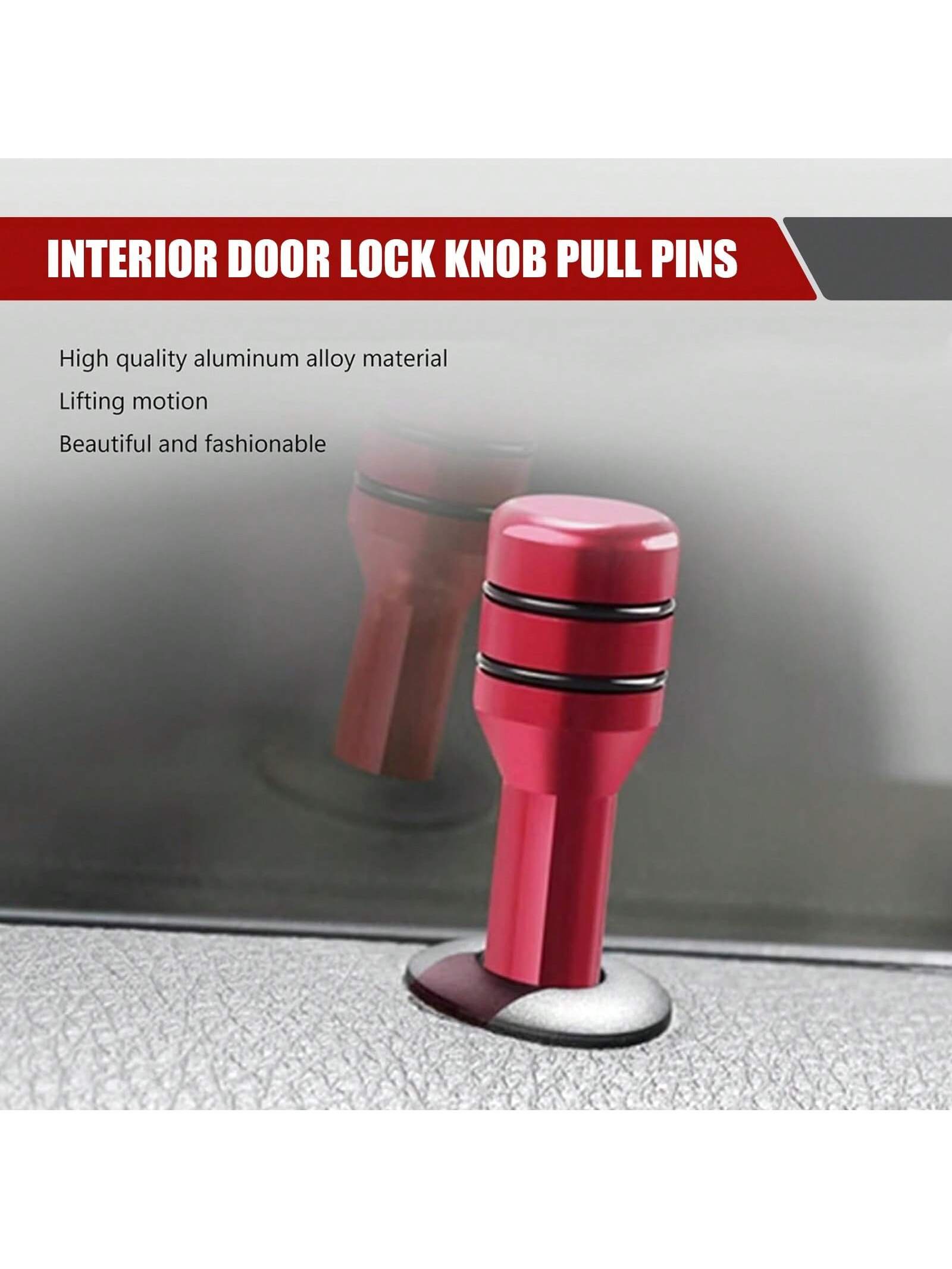 ROJEMXVE 4pcs Car Door Lock Knob, Aluminum Alloy Interior Door Lock Pin, 1.9"X0.4" Door Lock Knob Button, Car Interior Accessories, Compatible With Most Cars, Trucks And