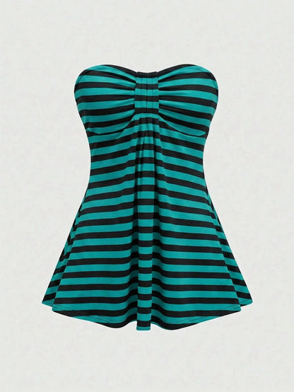 ROMWE Goth Y2K Hot Girl Retro Striped Fitted Plus Size Tube Top For Music Festival