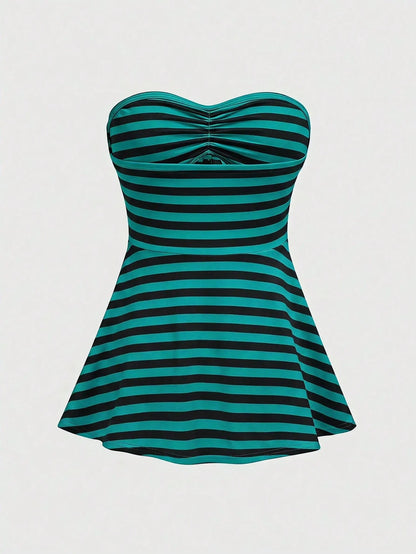 ROMWE Goth Y2K Hot Girl Retro Striped Fitted Plus Size Tube Top For Music Festival