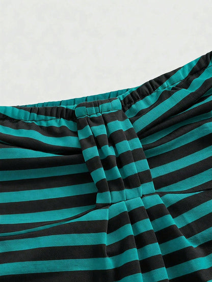 ROMWE Goth Y2K Hot Girl Retro Striped Fitted Plus Size Tube Top For Music Festival