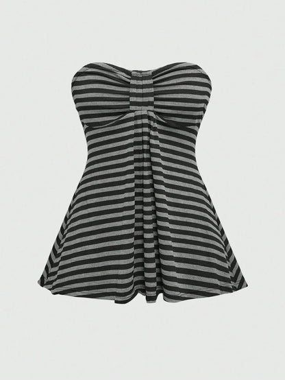 ROMWE Goth Y2K Hot Girl Retro Striped Fitted Plus Size Tube Top For Music Festival