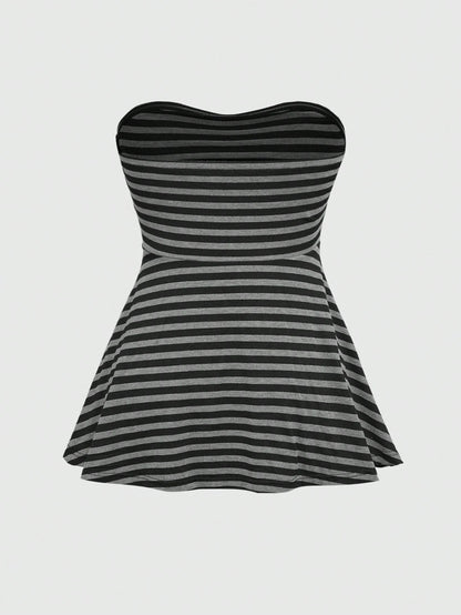 ROMWE Goth Y2K Hot Girl Retro Striped Fitted Plus Size Tube Top For Music Festival