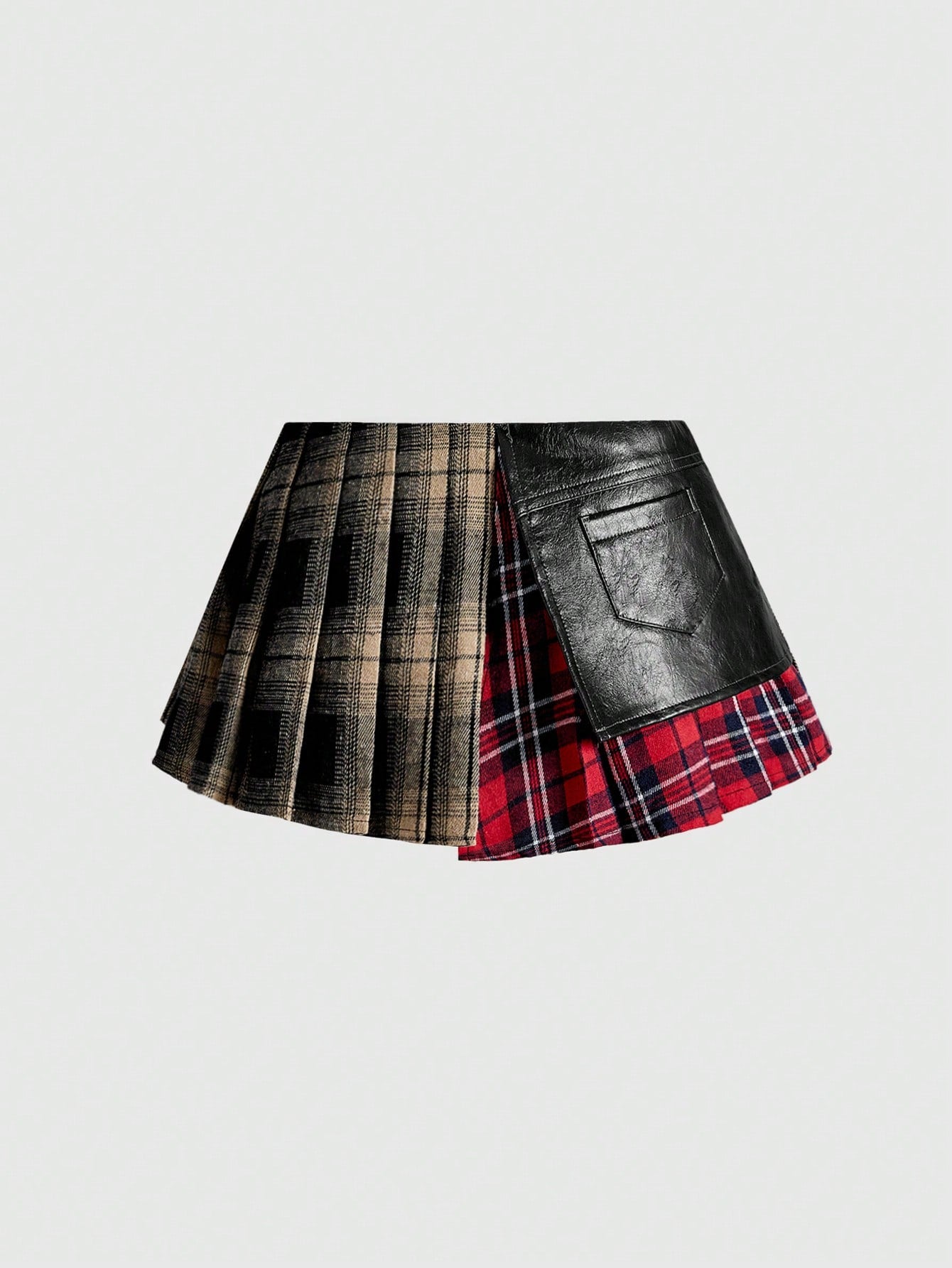 ROMWE Grunge Punk Women's Kpop Asymmetric Hem Plaid Patchwork Skirt