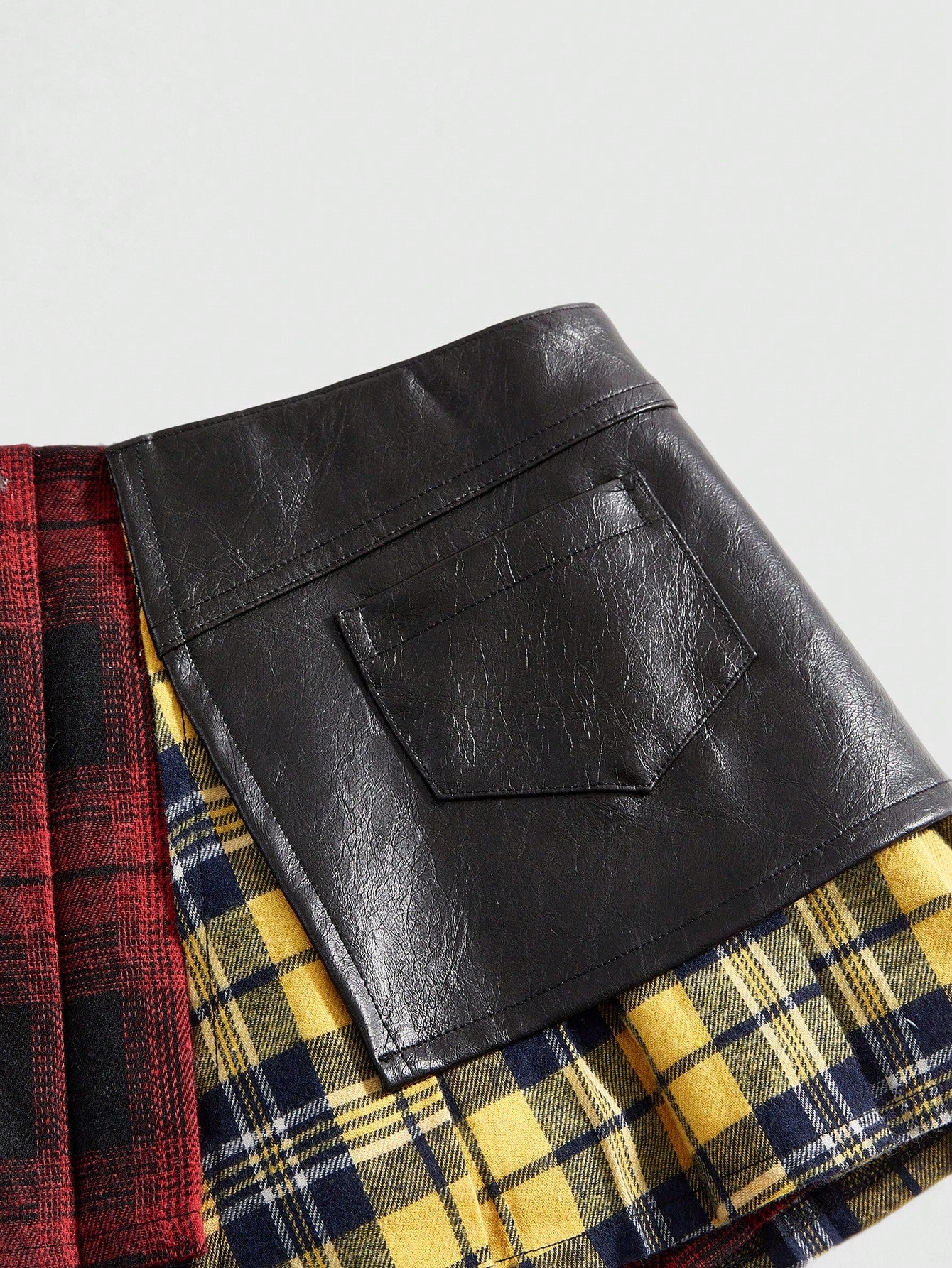 ROMWE Grunge Punk Women's Kpop Asymmetric Hem Plaid Patchwork Skirt