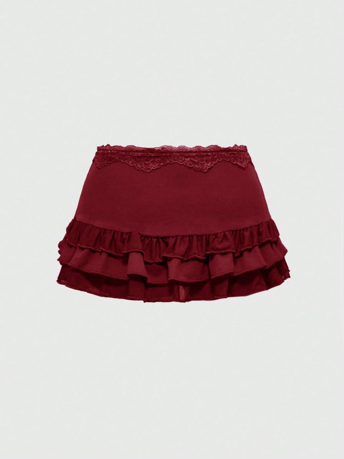 ROMWE Grunge Punk Women Spring Summer Low-Waist Lace Trim Layered Ruffle Tie-Up Asymmetric Ruched Red Mini Skirt