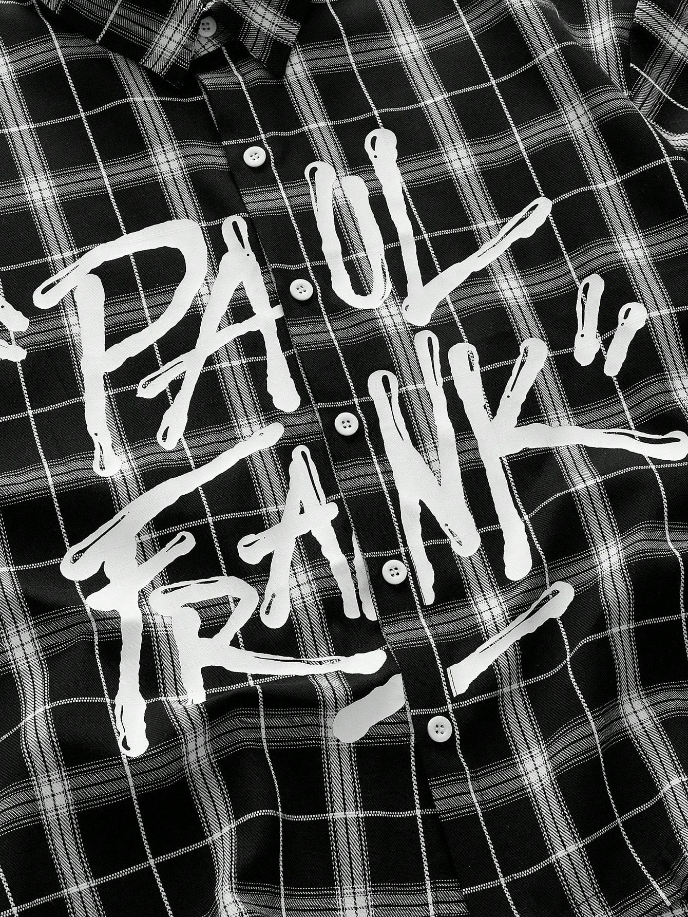 ROMWE MEN Paul Frank X ROMWE Spring/Summer Valentine 'Sday Casual Graphic White Men'S Plaid And Letter Graphic Button Front Summer Short Sleeve Shirt