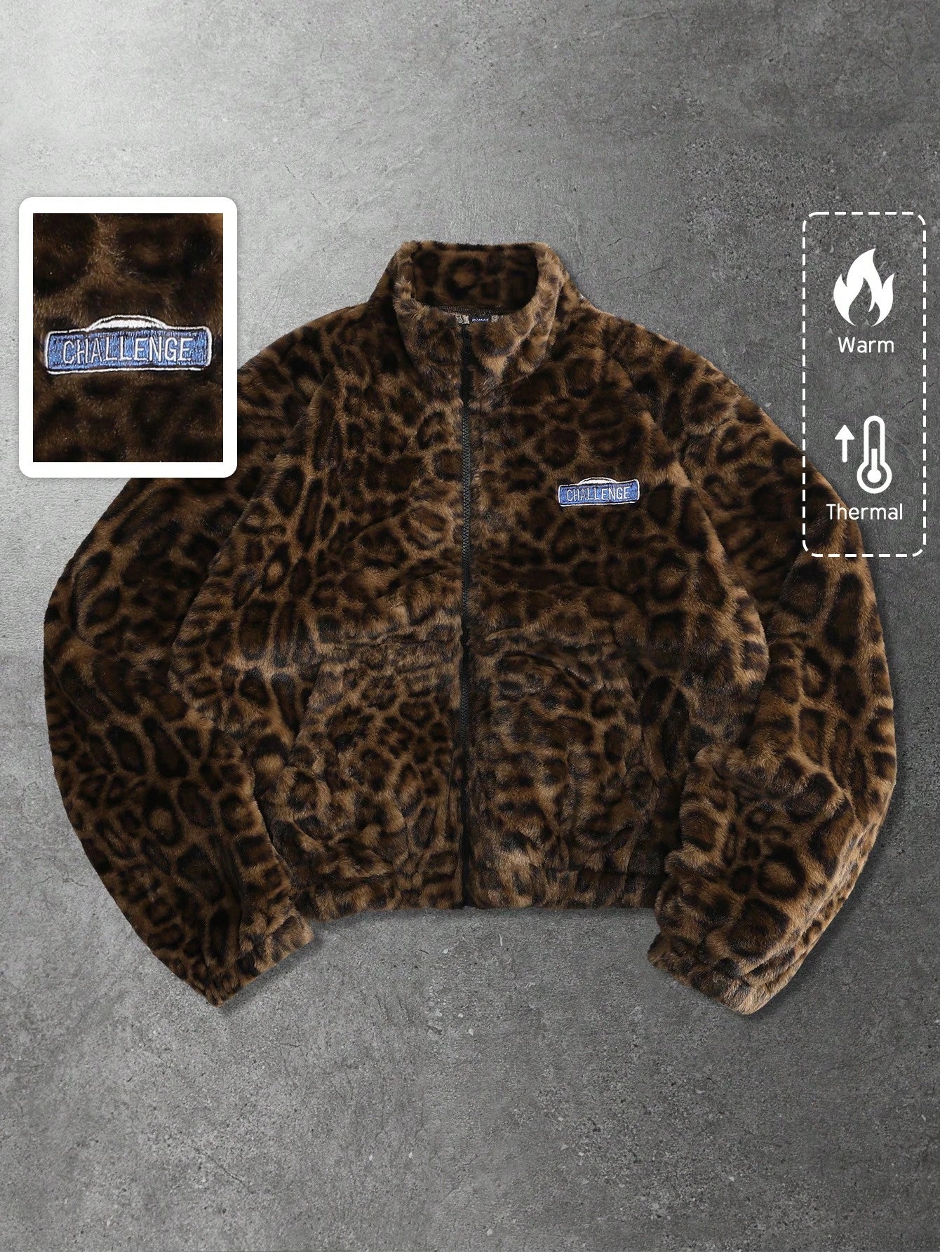 ROMWE MEN Street Life Spring Casual Leopard Unisex Leopard Textured Street Style Jacket, Casual Autumn/Winter