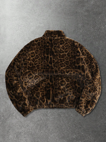 ROMWE MEN Street Life Spring Casual Leopard Unisex Leopard Textured Street Style Jacket, Casual Autumn/Winter