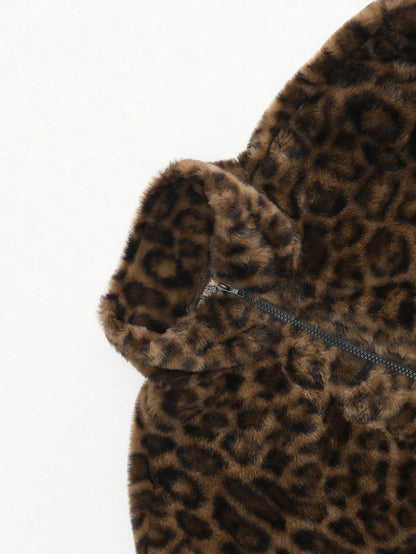 ROMWE MEN Street Life Spring Casual Leopard Unisex Leopard Textured Street Style Jacket, Casual Autumn/Winter