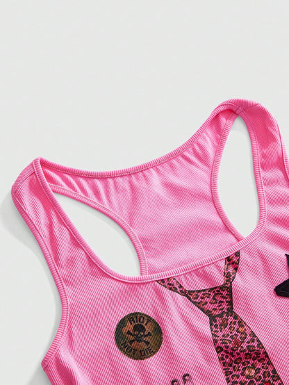 ROMWE Street Life Summer Outfits Music Festival Punk Badge Patchwork Print Button Bow Tie Camisole