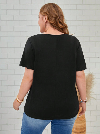 Rosumi Plus Solid Notched Neck Tee,Spring/Summer/Vacation