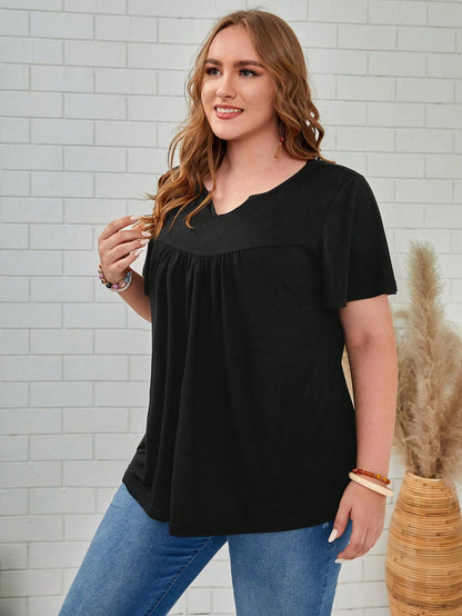 Rosumi Plus Solid Notched Neck Tee,Spring/Summer/Vacation