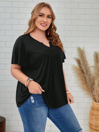 Rosumi Plus Solid Notched Neck Tee,Spring/Summer/Vacation