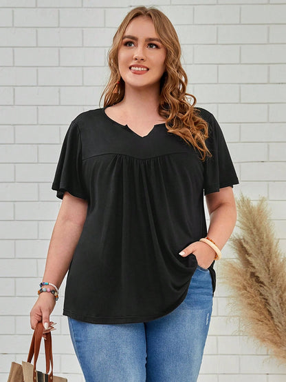 Rosumi Plus Solid Notched Neck Tee,Spring/Summer/Vacation