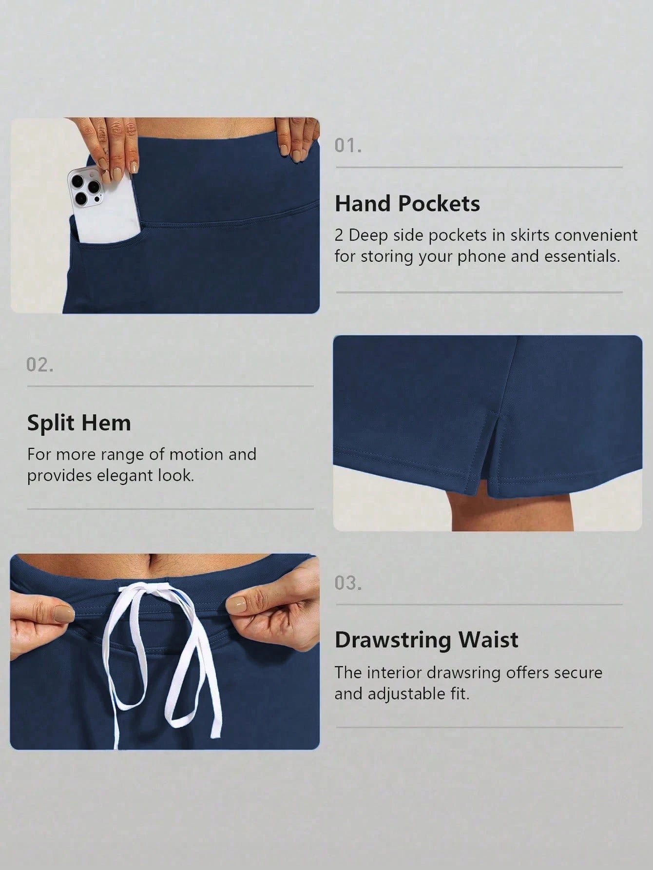RUNONWHEELS 5 Women's Golf Skirt, Mid-Length Tennis Skirt Knee-Length, Sports Casual Pockets UV Protection Summer