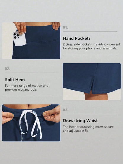 RUNONWHEELS 5 Women's Golf Skirt, Mid-Length Tennis Skirt Knee-Length, Sports Casual Pockets UV Protection Summer
